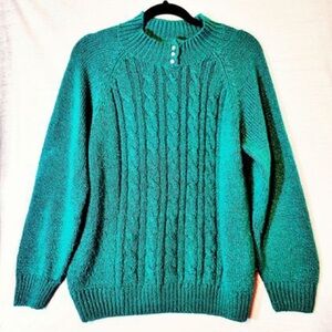 Teal Cable Knit Crew Neck Sweater